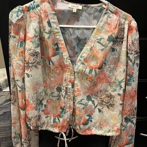 A. Peach Floral Top w/ Sparkle Buttons